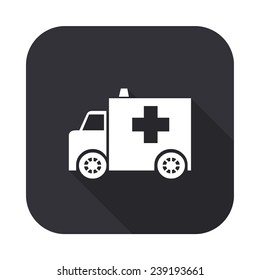 ambulance icon - vector illustration with long shadow isolated on gray