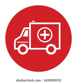 Ambulance icon vector isolated on flat red round button illustration