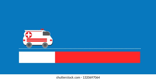 Ambulance Icon / Vector - In Line / Stroke Design with Editable Stroke .White ambulance car vector mock-up. Isolated medical van template on blue background.