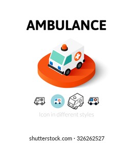 Ambulance icon, vector symbol in flat, outline and isometric style