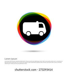 ambulance icon, White pictogram icon creative circle Multicolor background. Vector illustration. Flat icon design style