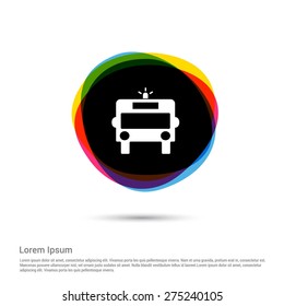 ambulance icon, White pictogram icon creative circle Multicolor background. Vector illustration. Flat icon design style