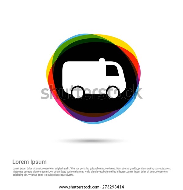 ambulance\
icon, White pictogram icon creative circle Multicolor background.\
Vector illustration. Flat icon design\
style