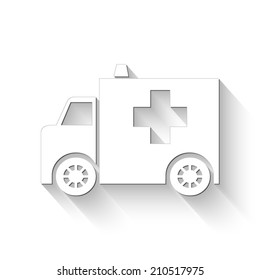 ambulance icon - white vector illustration with shadow