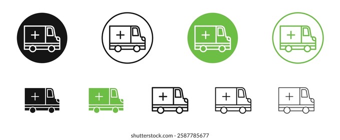 Ambulance icons in black and green colors collection