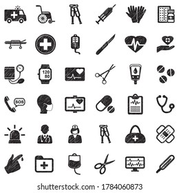Ambulance Icons. Black Scribble Design. Vector Illustration.