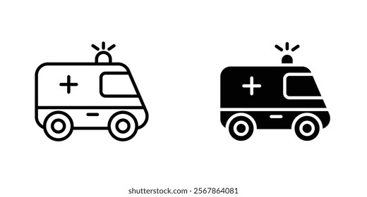 Ambulance icons collection in Filled flat and thin line style.