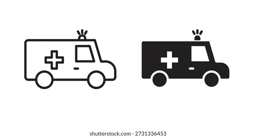 Coleção de ícones de ambulância. Ícones finos lineares e planos pretos