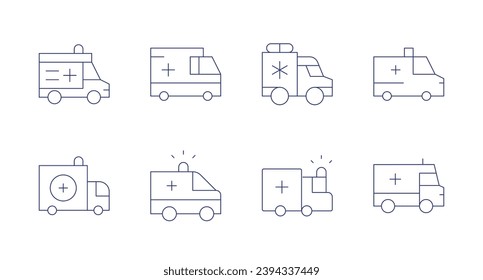 Ambulance icons. Editable stroke. Containing ambulance, medical service, siren.