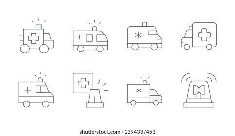 Ambulance icons. Editable stroke. Containing ambulance, medical service, siren.