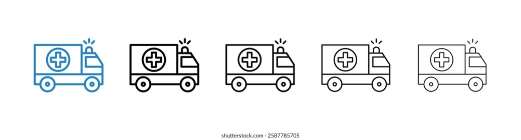 Ambulance icons in five different stroke sizes