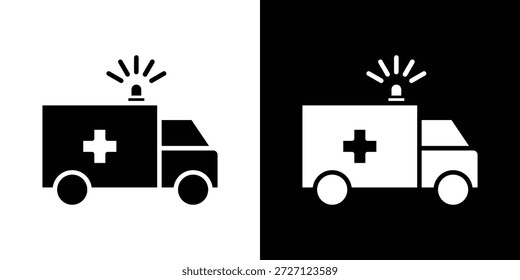 Concepto de Vector plano de iconos de ambulancia. Ilustraciones en blanco y negro