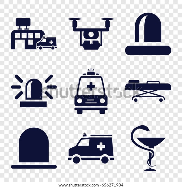 Ambulance\
icons set. set of 9 ambulance filled icons such as siren,\
ambulance, medicine, hospital, hospital\
stretch