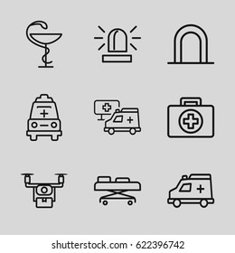 Ambulance icons set. set of 9 ambulance outline icons such as siren, ambulance, medicine, hospital, hospital stretch, medical drone