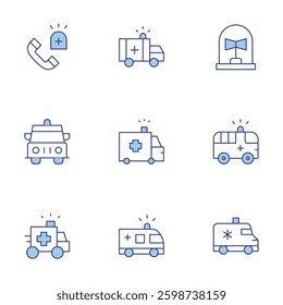 Ambulance icons set. Line Duotone style, editable stroke. emergency call, siren, ambulance.