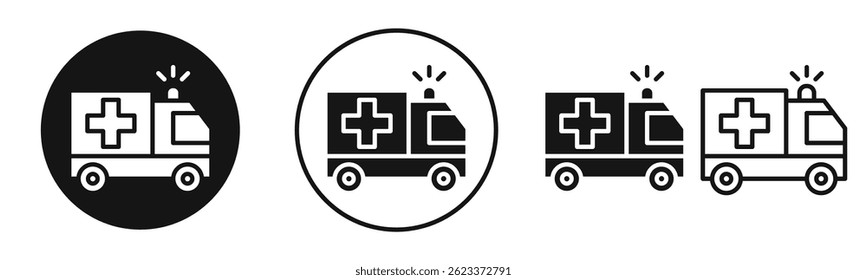 Ambulance icons set in solid black and stroke line style