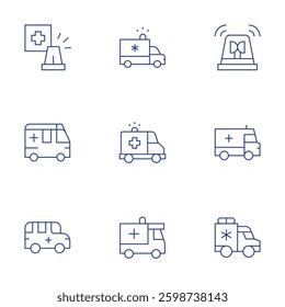 Ambulance icons set. Thin Line style, editable stroke. ambulance, medical service, siren.