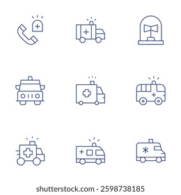 Ambulance icons set. Thin Line style, editable stroke. emergency call, siren, ambulance.