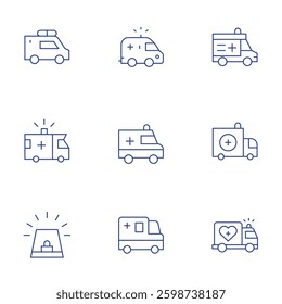 Ambulance icons set. Thin Line style, editable stroke. ambulance, siren.