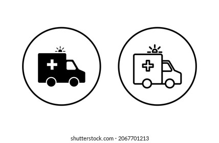 Ambulance icons set. ambulance truck sign and symbol. ambulance car