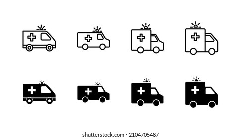 Ambulance icons set. ambulance truck sign and symbol. ambulance car