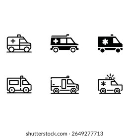 Ambulance Icons Six Styles Black and White Medical Emergency Vector Graphics