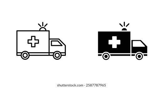 Ambulance icons. stroke line and black solid icons
