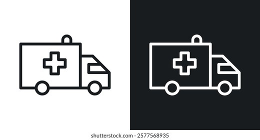 Ambulance icons in thin black and white stroke liner style