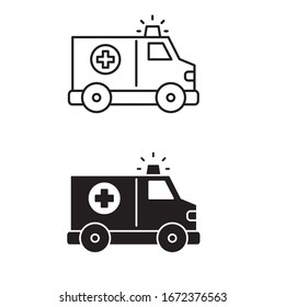 Iconos de ambulancia en dos estilos diferentes aislados en fondo blanco 