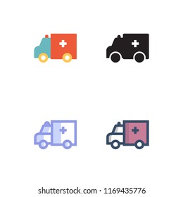 ambulance icons vector. icons with four different styles