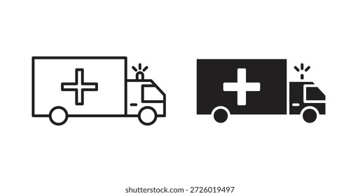 Ambulance icons vector symbol with editable stroke and flat versions