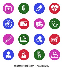 Ambulance Icons. White Flat Design In Circle. Colorful Vector Illustration. 