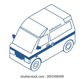 ambulancia. Ilustración de una técnica isométrica de auto de trabajo muy deformada.