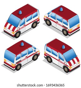 Ambulance. Isolated on white background. Isometric. Vector illustration.