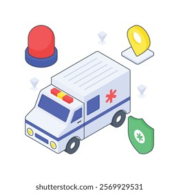 Ambulance isometric Colored illustration. EPS File stock illustration