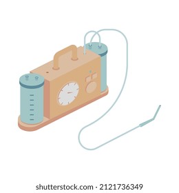 Ambulance isometric composition with isolated image of medical appliance vector illustration