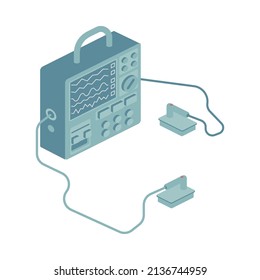 Ambulance isometric composition with isolated image of shock therapy apparatus vector illustration