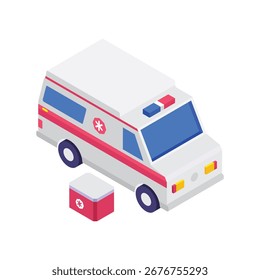 Ilustração vetorial isométrica de ambulância. Arquivo EPS
