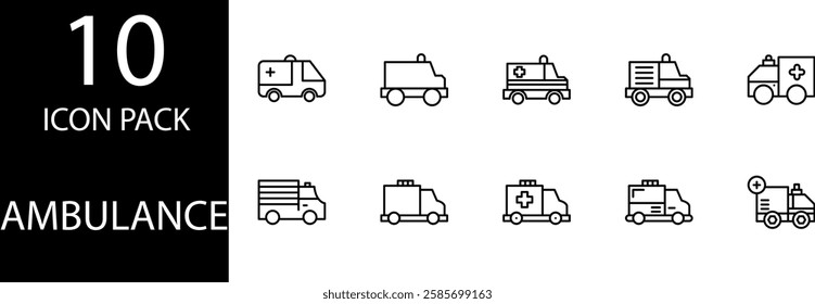 ambulance line Editable Icons set, A clean and proportional ambulance line icon, perfect for emergency medical services design projects.