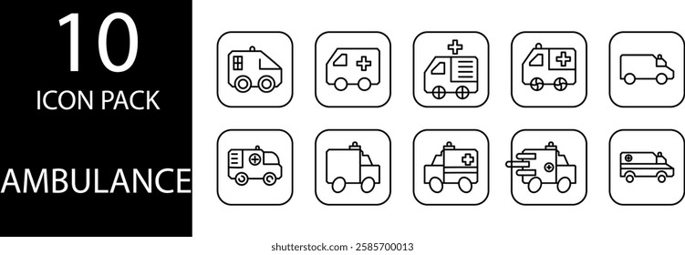 ambulance line Editable Icons set, Editable ambulance line icon pack that can be customized to suit your medical design needs.