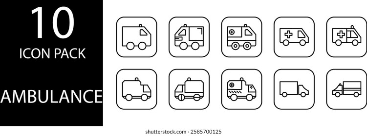 ambulance line Editable Icons set, Flexible ambulance line icon illustration for use in various medical-themed creative projects.