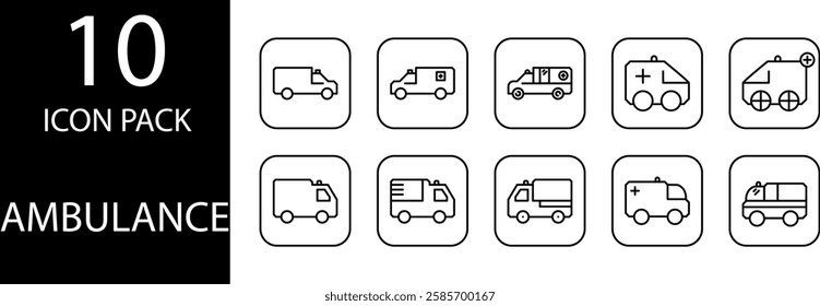 ambulance line Editable Icons set, Ambulance line icon set that presents a modern and futuristic design, perfect for healthcare-based applications.