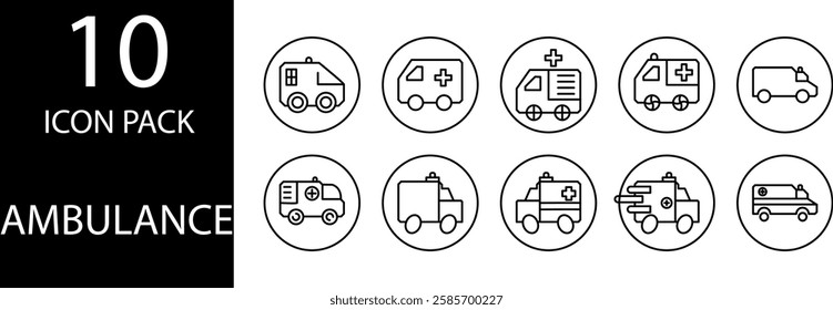 ambulance line Editable Icons set, Detailed and recognizable ambulance line icon design, perfect for hospital and emergency services navigation.