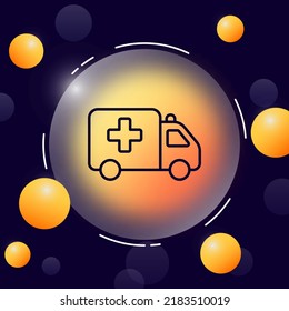 Ambulance line icon. Car, doctor, paramedic, cross, firs aid, help, cure, treatment, prescription, sick, illness, patient. Healthcare concept. Glassmorphism style. Vector line icon for Business.