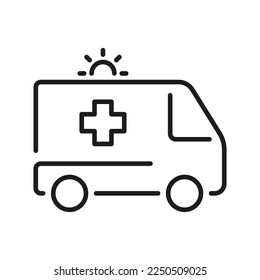 Ambulance Line Icon. Emergency Car Linear Pictogram. Urgent Medical Help Outline Icon. Paramedic's Transport for First Aid Service Symbol. Editable Stroke. Isolated Vector Illustration.
