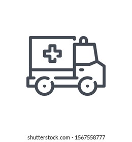 Ambulance line icon. First aid vehicle vector outline sign.