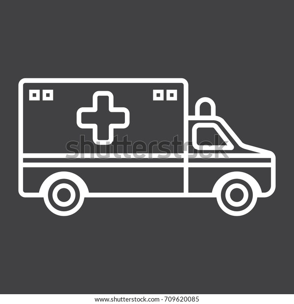Ambulance\
line icon, medicine and healthcare, transport sign vector graphics,\
a linear pattern on a black background, eps\
10.