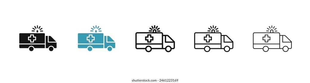 Ambulance line icon set. Critical care transport vector icon for UI designs.