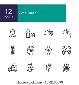 Ambulance line icon set. Set of line icons on white background. Medicine concept. Pain, virus, nasal cold. Vector illustration can be used for topics like medicine, illness, healthcare