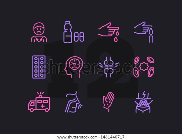 Ambulance\
line icon set. Set of line icons on white background. Medicine\
concept. Pain, virus, nasal cold. Vector illustration can be used\
for topics like medicine, illness,\
healthcare